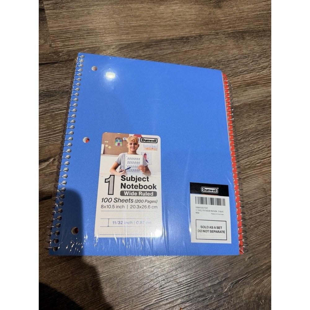 Dunwell 1 Subject Wide Ruled Notebook 3 Pack 8x10.5 Inch 100 Sheets/200 Pages